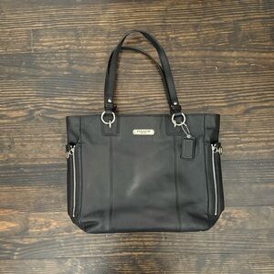 Coach Black Leather Tote with Silver Details